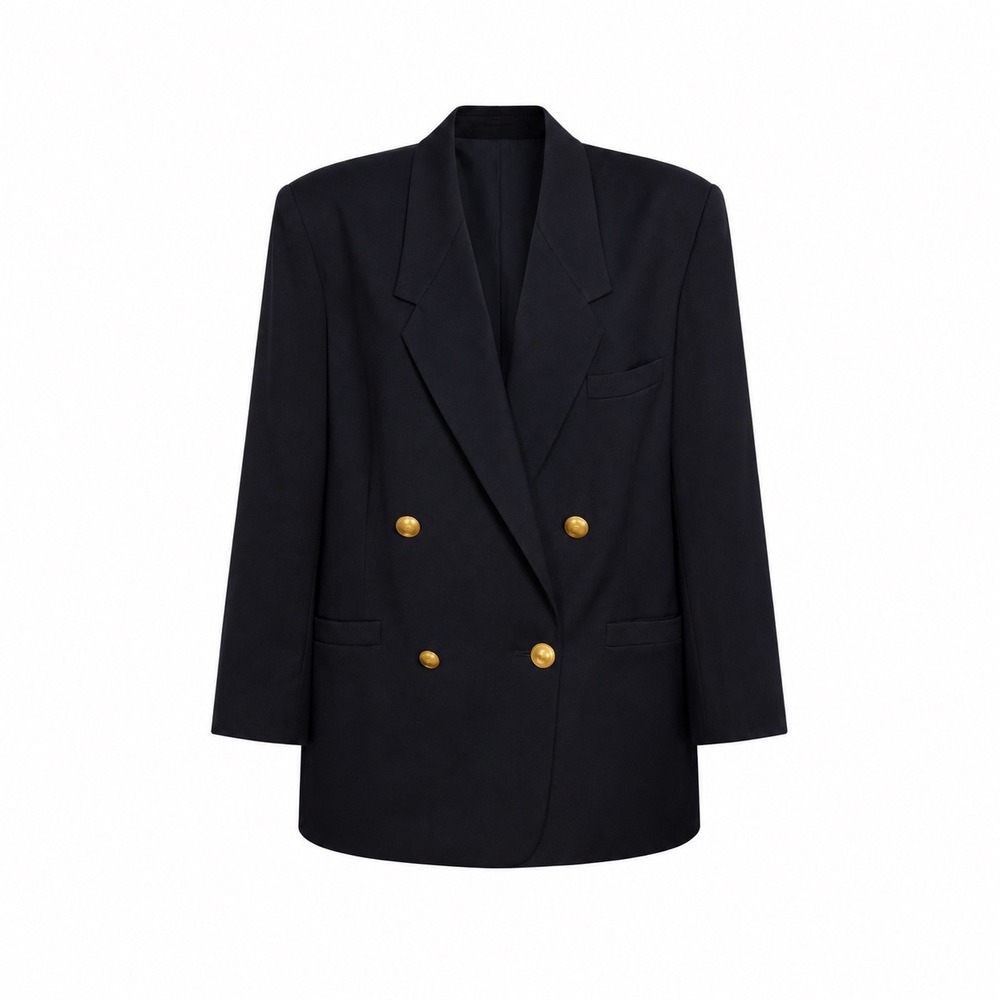 Linda Allard Ellen Tracy Blazer 14 Navy Wool Double Breasted Gold Button Classic